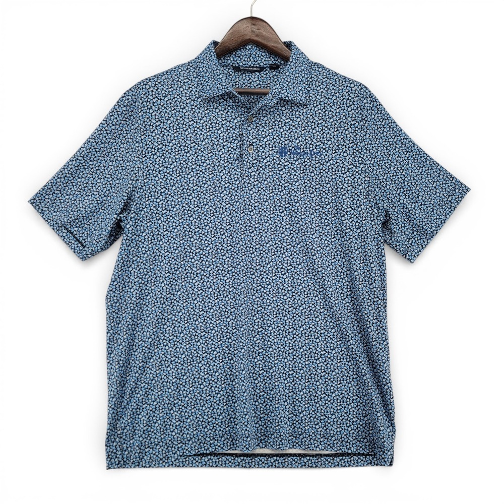 Cutter & Buck Polo Shirt Men L Blue Floral Stretch Golf Performance Logo
